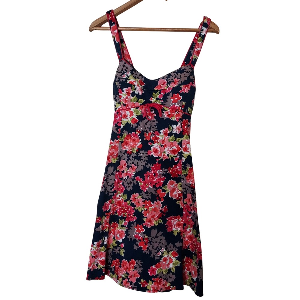 Petite Floral Sundress Navy Red Sweetheart Smocked Garden Romantic Short 16P
